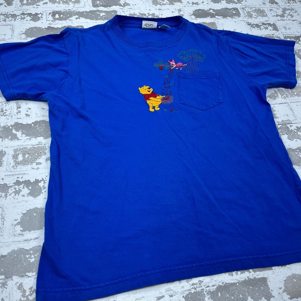 Vintage Disney Shirt Women Large Blue Tee Winnie The Pooh 90s Y2K 2000s Pocket - Picture 5 of 11